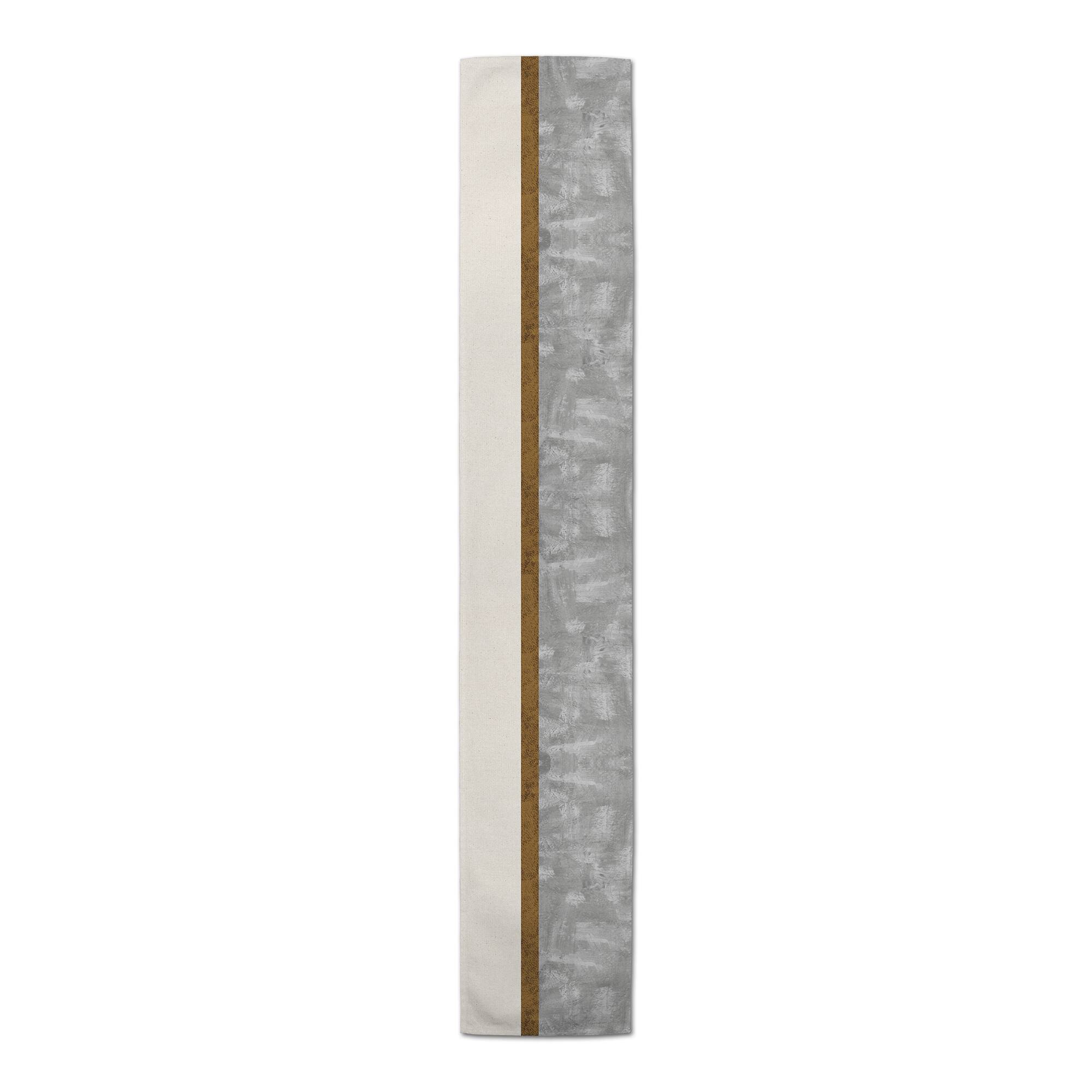 Gray & Linen with Leather Stripe Outdoor Table Runner